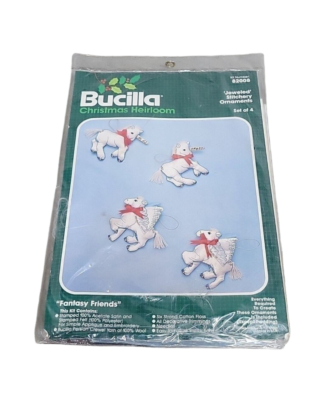 Bucilla Kit #82008, Fantasy Friends, Jeweled Stitchery Ornaments, Christmas